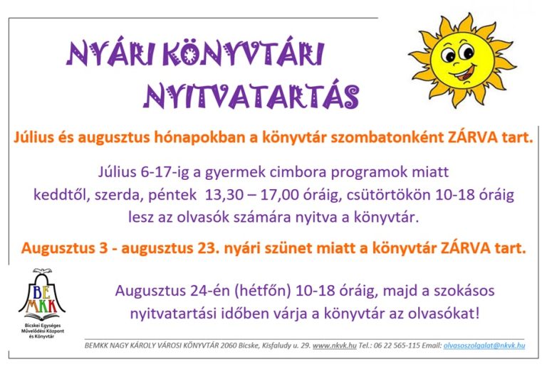 Nyári nyitvatartás